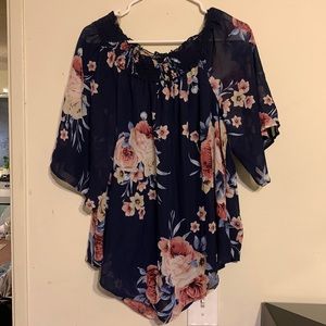Off shoulder chiffon floral blouse